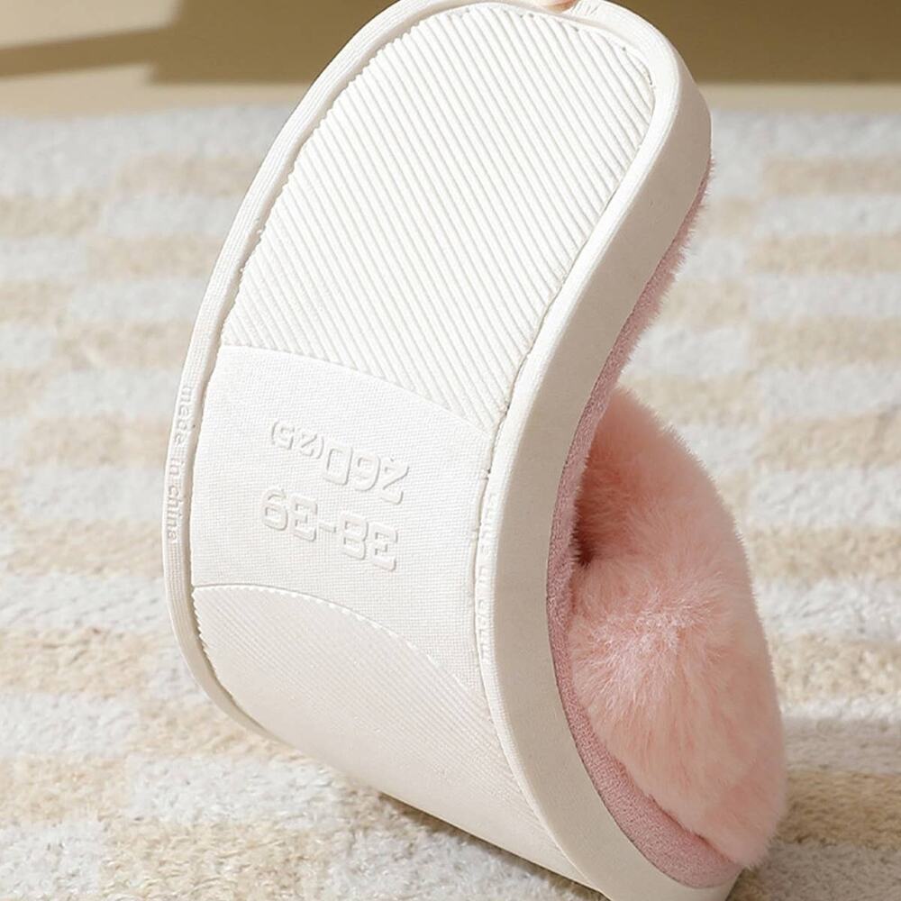 Faux Rabbit Fur Slippers For Women Cream Color - Picture 3 of 5